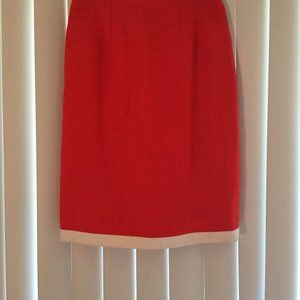 Red Linen Skirt with a White band at the bottom.